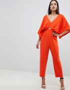 Asos Design Jumpsuit With Kimono Sleeve And Peg Leg - Red