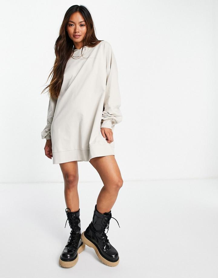 Asos Design Oversized Hoodie Mini Sweats Dress In Stone-neutral