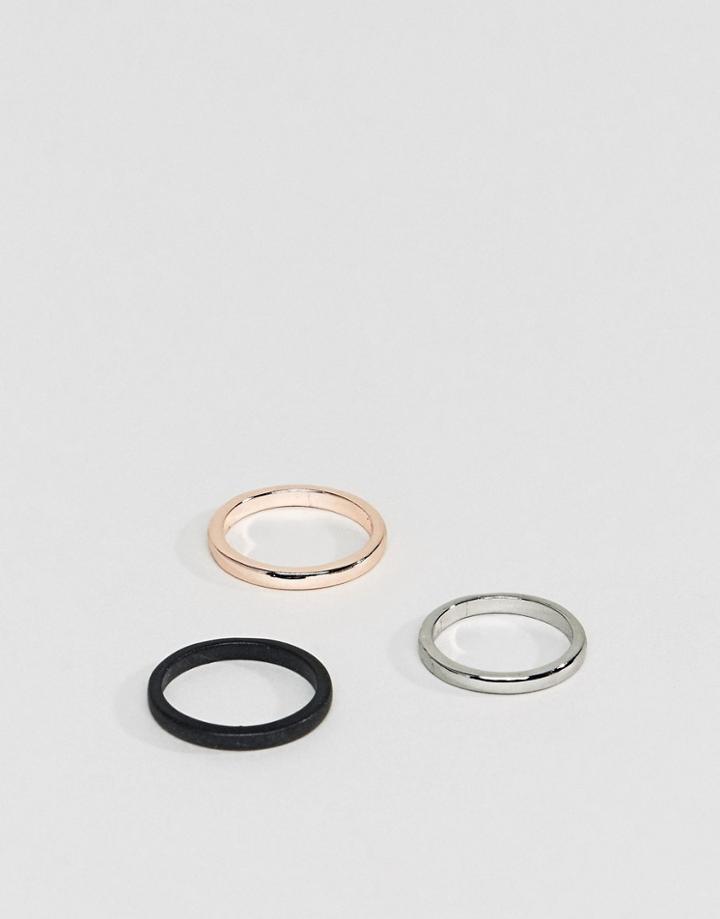 Designb Plain Band Rings In 3 Pack Exclusive To Asos - Multi