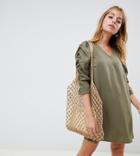 Vero Moda Petite Gathered Sleeve Shift Dress - Green