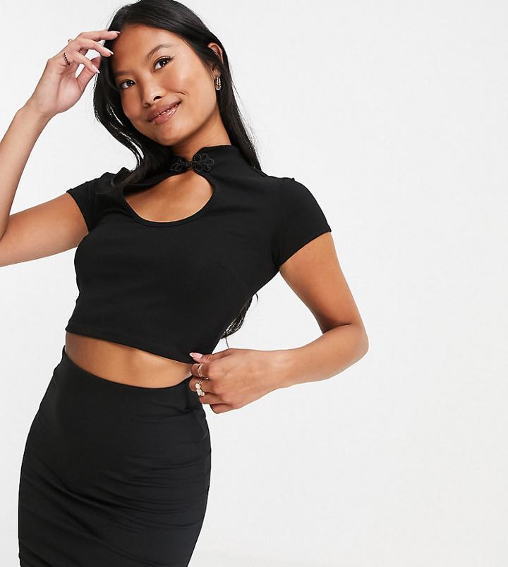 Asos Design Petite Collar Detail Crop Top In Black