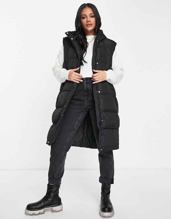 Missguided Longline Padded Vest In Black - Black