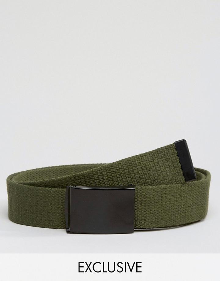 Reclaimed Vintage Woven Clip Belt In Khaki - Green