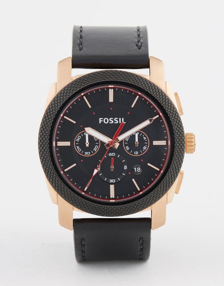 Fossil Machine Leather Watch - Black