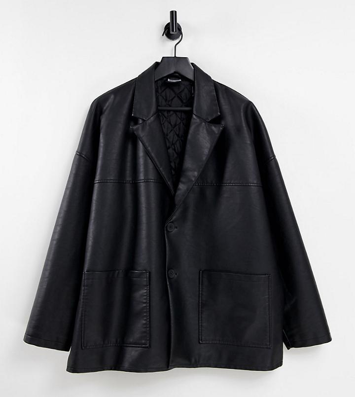 Reclaimed Vintage Inspired Unisex Faux Leather Dad Jacket In Black