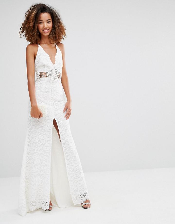 Jarlo Eden Maxi Dress With Crochet Insert And Front Split - White