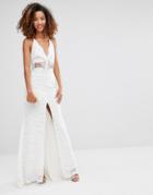 Jarlo Eden Maxi Dress With Crochet Insert And Front Split - White