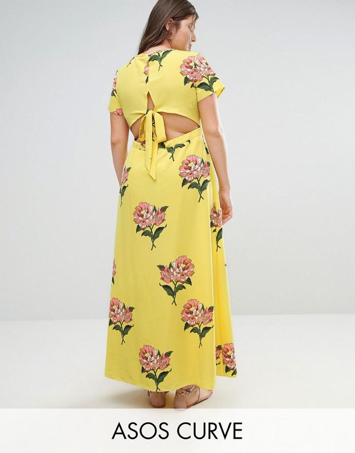 Asos Curve Maxi Tea Dress With Open Back In Floral Print - Multi
