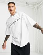 Asos Dark Future Oversized T-shirt With Neck Detail And Logo Print In White