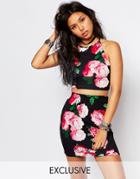 Motel Raegan Cropped Halter Neck Top In Vintage Floral Print - Raegan