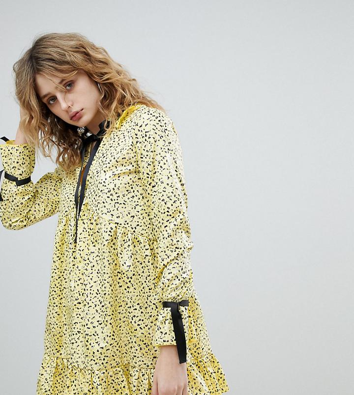 Milk It Vintage Tie Neck Dress In Speckle-yellow