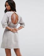Asos Casual Dress With Elasticated Waist And Open Back - Gray
