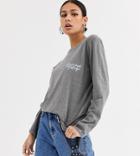 Reclaimed Vintage Inspired Oversized Long-sleeved Logo Tee In Charcoal Overdye