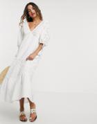 Asos Design Broderie Tiered Maxi Dress In Cream-white