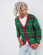 Asos Design Bright Check Cardigan In Red And Green - Multi