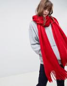 Asos Design Long Tassel Scarf In Supersoft Knit - Red