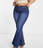 Asos Design Curve Edit Super Power Flare Jeans In Dark Wash Blue
