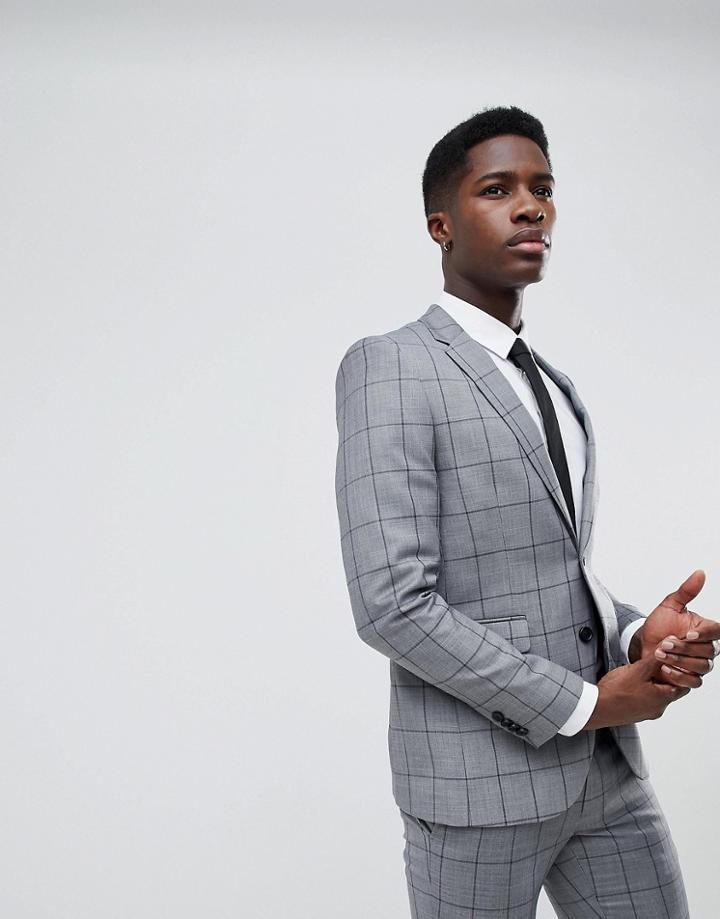 Burton Menswear Suit Jacket In Gray Check - Gray
