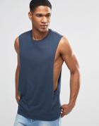 Asos Sleeveless T-shirt With Extreme Dropped Armhole In Blue - Blue