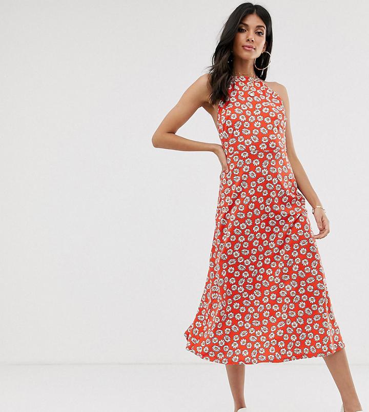 Asos Design Tall Halterneck Midi Sundress In Daisy Print-multi