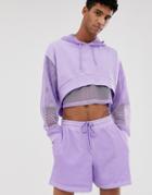 Asos Design Two-piece Oversized Festival Cropped Hoodie With Mesh Sleeve And Hood In Purple - Purple