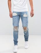 Avior Skinny Distressed Jeans With Zips - Blue