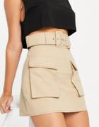 Asos Design Utility Mini Skirt With Belt Detail In Stone-blonde