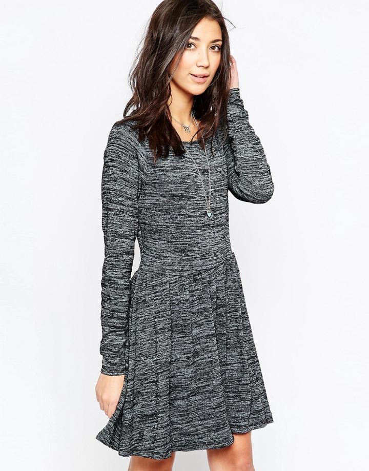 Brave Soul Long Sleeve Skater Dress - Gray