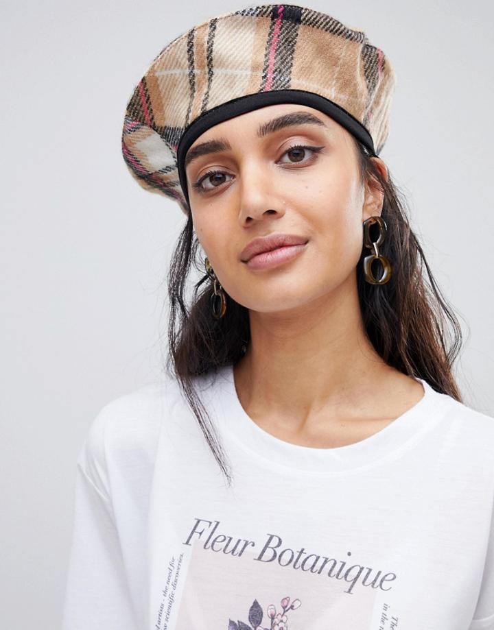 Stradivarius Check Print Beret - Multi