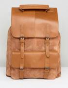 Asos Backpack In Tan Leather & Suede Mix - Tan