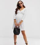 Asos Design Maternity Exclusive Mini Wrap Dress In Texture-white