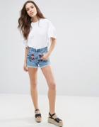 Love & Other Things Frayed Denim Shorts - Blue