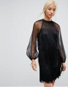 Tresophie Tassle Ruffle Dress - Black