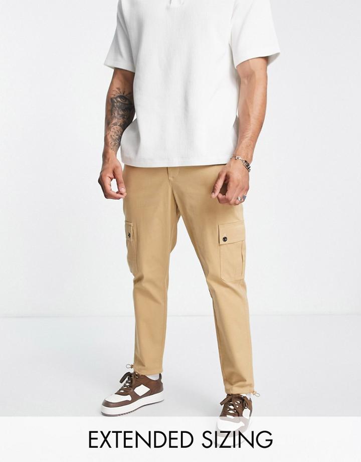 Asos Design Tapered Cargo Pants In Beige-neutral