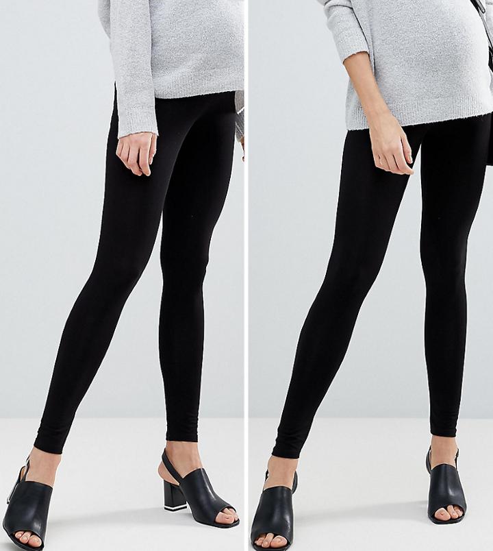 Asos Maternity 2 Pack Over The Bump High Waisted Leggings In Black - Black