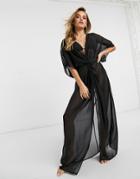 Asos Design Recycled Chiffon Beach Maxi Dress With Twist Front-black