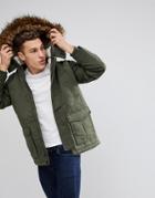 Hollister All Weather Parka Jacket Faux Fur Hood In Olive - Green
