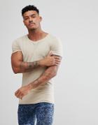 Asos Design Muscle Fit T-shirt With Scoop Neck In Beige - Beige