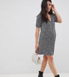 Asos Design Maternity Mini Plisse Swing Dress With Zip In Ditsy Print-multi