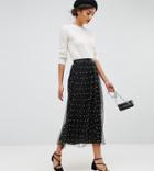 Asos Tall Faux Pearl Embellished Tulle Fully Lined Midaxi Skirt - Black