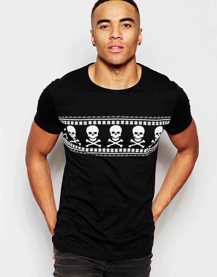 Vacant Skull Fair Isle Holidays T-shirt - Black