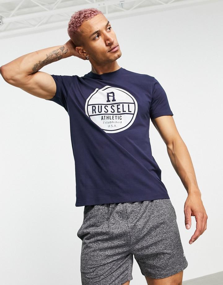 Russell Athletic Circle Logo Crewneck Tshirt In Black