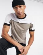 Asos Design T-shirt With Contrast Yoke In Beige-neutral