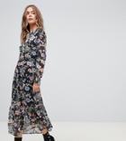 Boohoo High Neck Chiffon Midi Dress In Black Floral - Multi