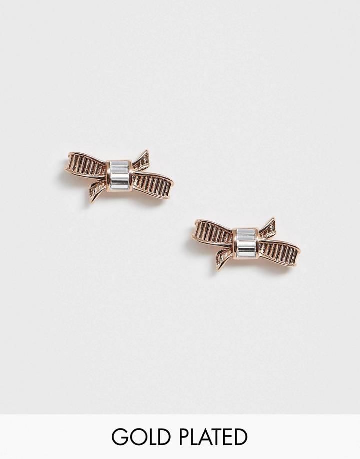 Ted Baker Deljcia Rose Gold Plated Mini Ribbon Bow Stud Earrings - Gold