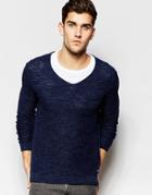 Boss Orange Sweater With Reverse Knit V Neck In Navy - Navy