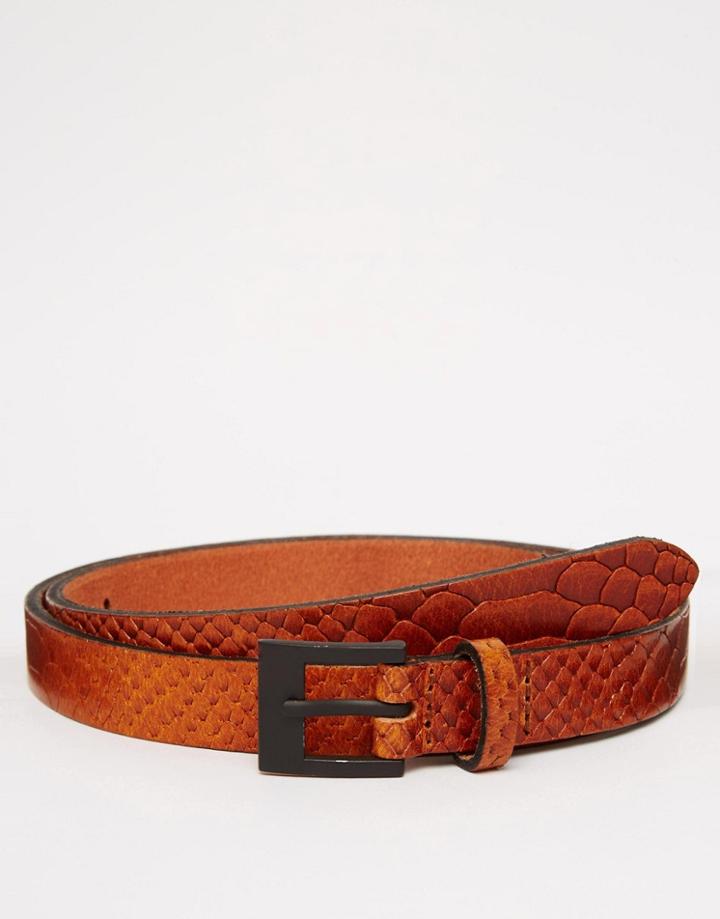 Asos Super Skinny Smart Belt In Tan Snakeskin - Tan