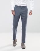 Asos Wedding Slim Suit Pant In 100% Wool Blue Houndstooth - Blue