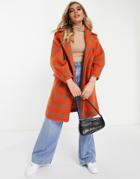 Naanaa Check Coat In Orange