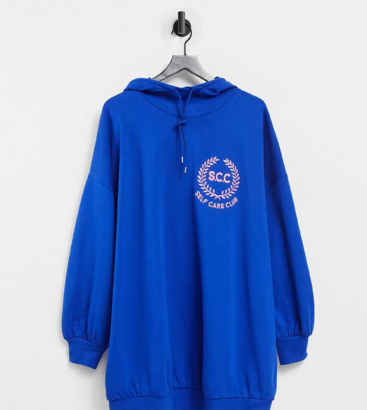 Simply Be Self Care Club Slogan Hoody In Blue-blues